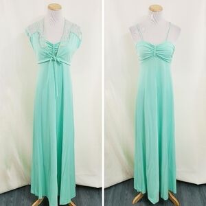 Vintage 70s mint green maxi dress with lace bolero